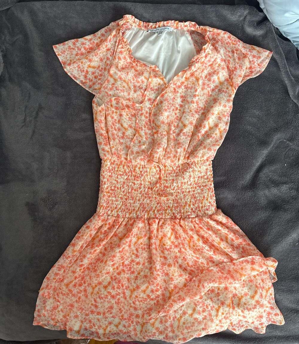 Nordstrom Collective Concepts Orange Floral Smocked Waist Mini Dress Size M